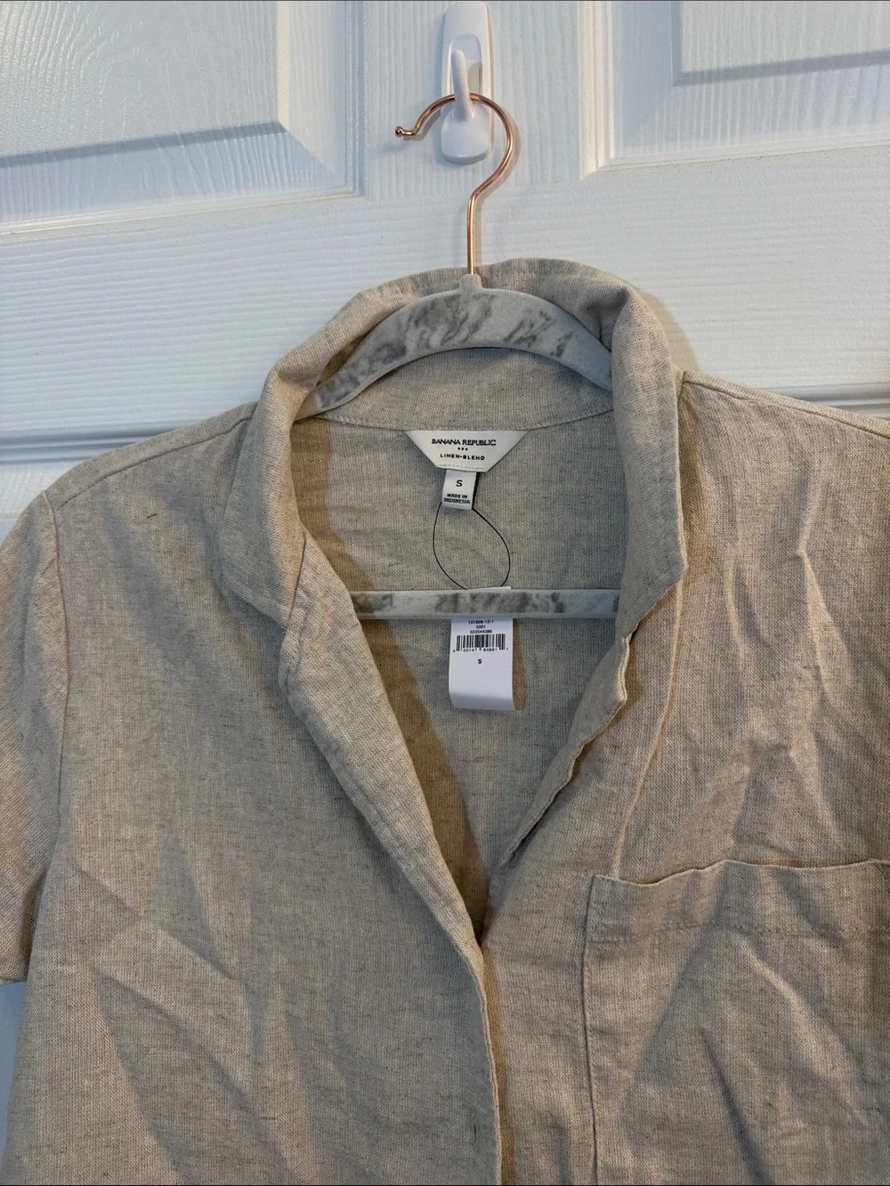 Banana Republic Short-Sleeve Linen Button-Down Shirt in Light Beige